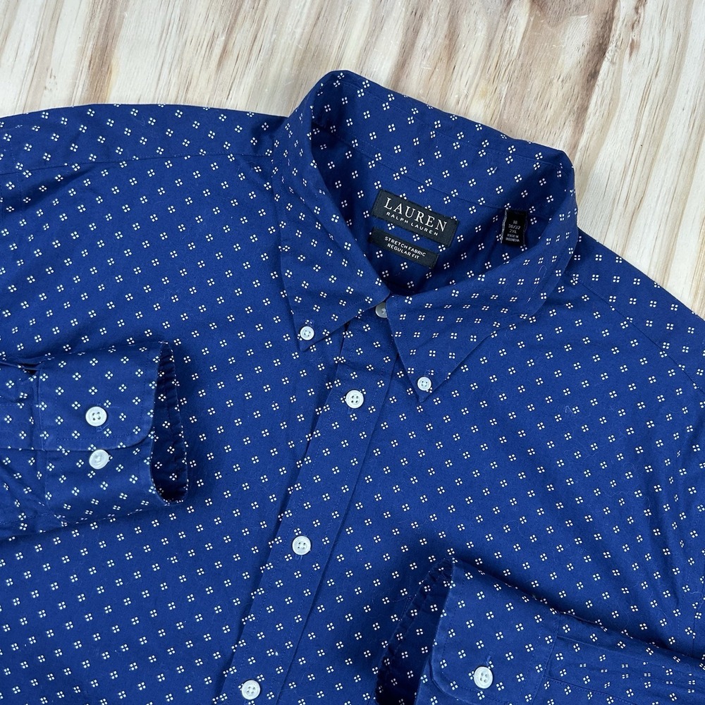 Lauren Ralph Lauren Men's 2XL 18 36/37 Blue Pattern Long Sleeve Button Shirt Pre